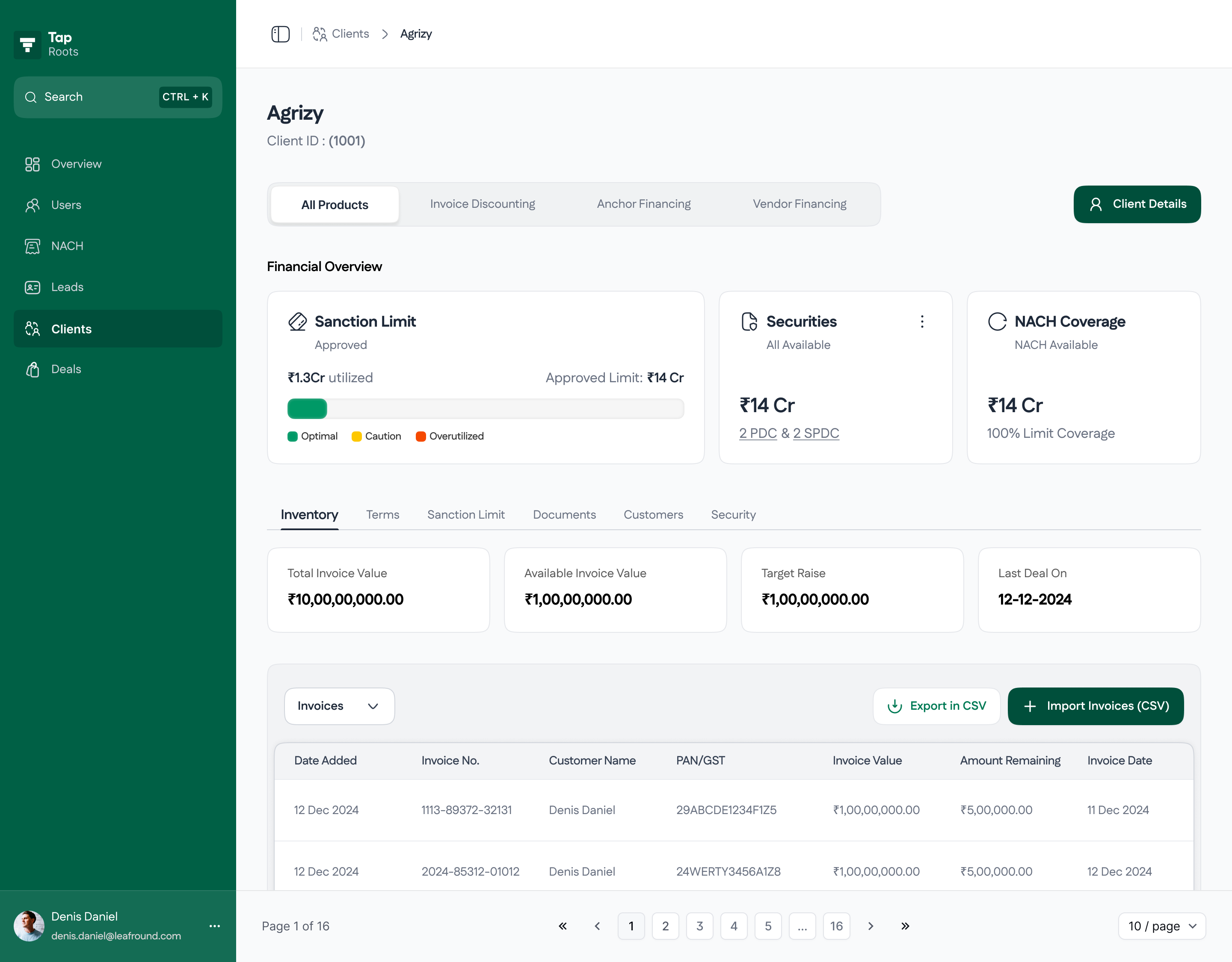 Client details page