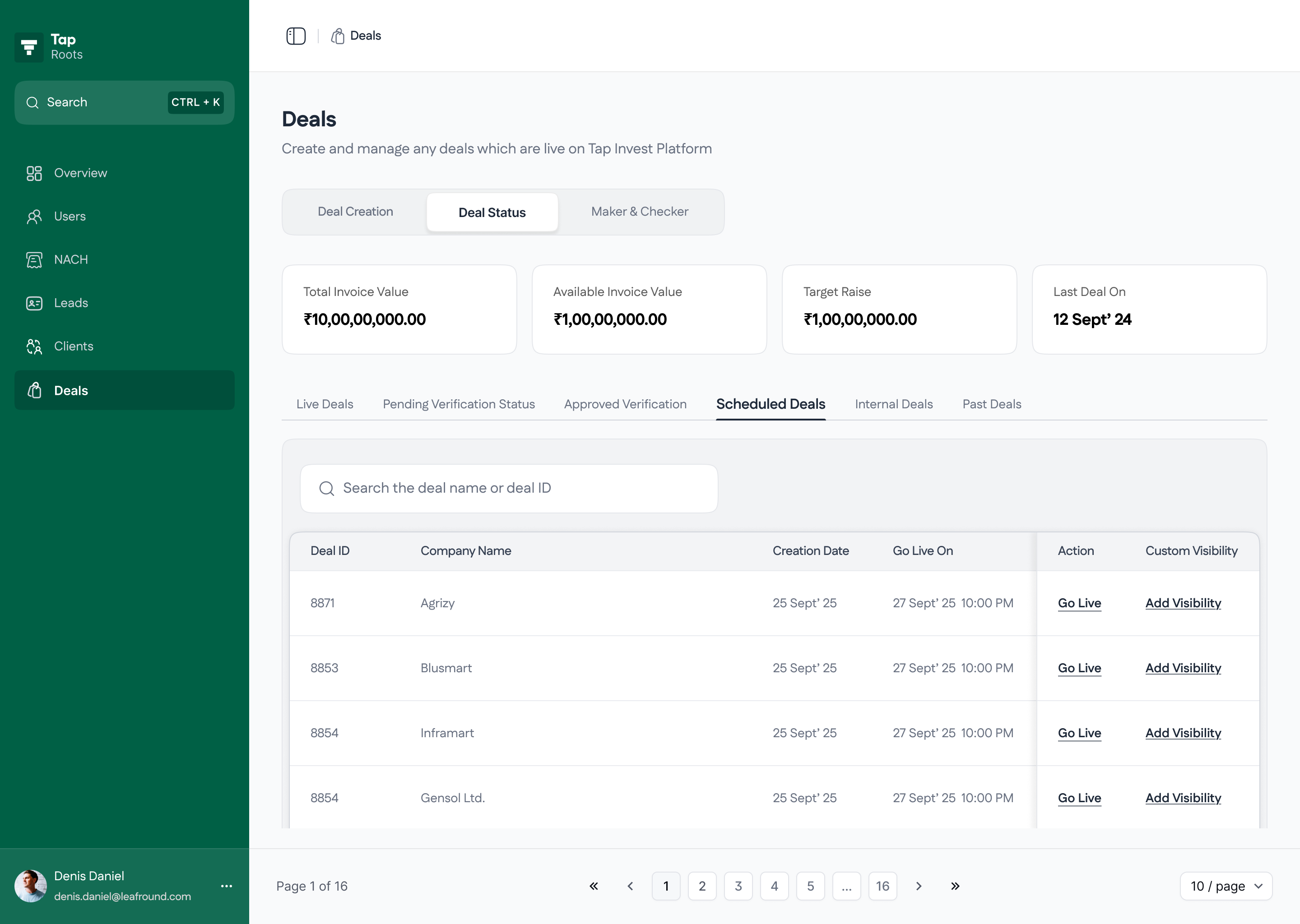 Managing live deals